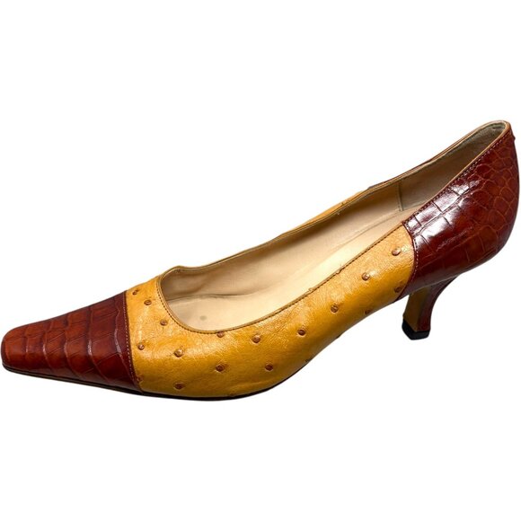 Giorgio's of Palm Beach Ostrich with Embossed Leather Kitten Heel Pumps - Picture 3 of 12